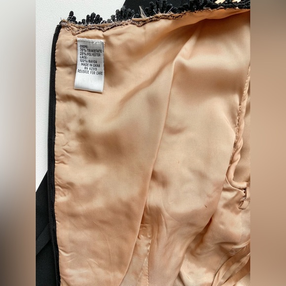 OLEG CASSINI DRESS Black Tie Long Evening Gown Side Slit Crepe Beaded Empire S/M - Picture 9 of 10